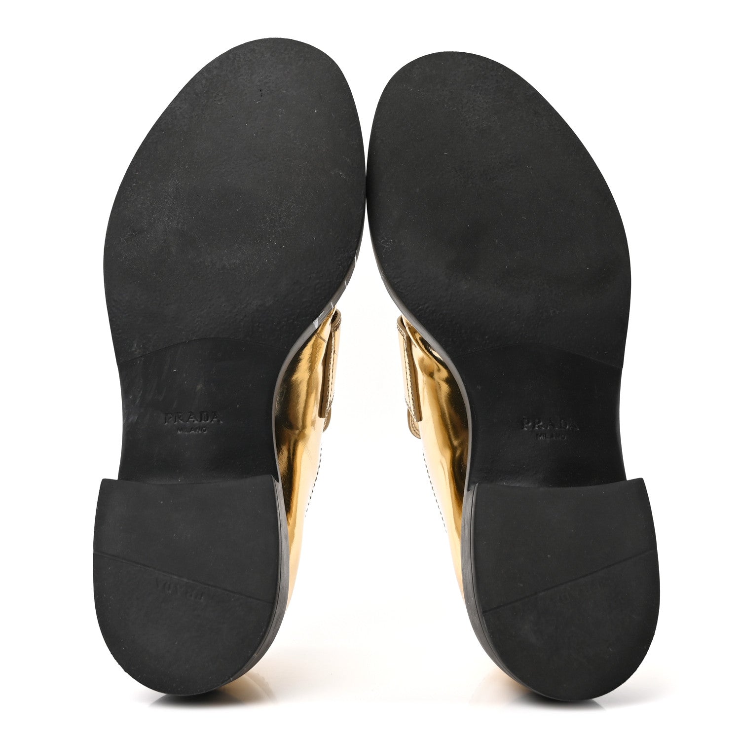 Prada Metallic Brushed Calfskin Metal Triangle Logo 50mm Loafers 39.5 Platino 6 of 8