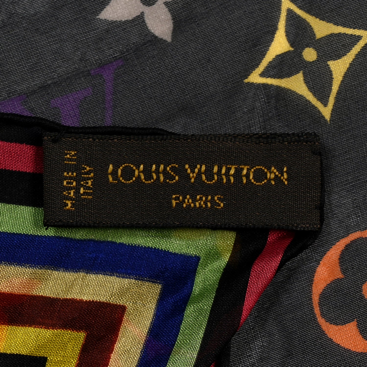 Louis Vuitton Silk Multicolor Square Scarf Black 3 of 3