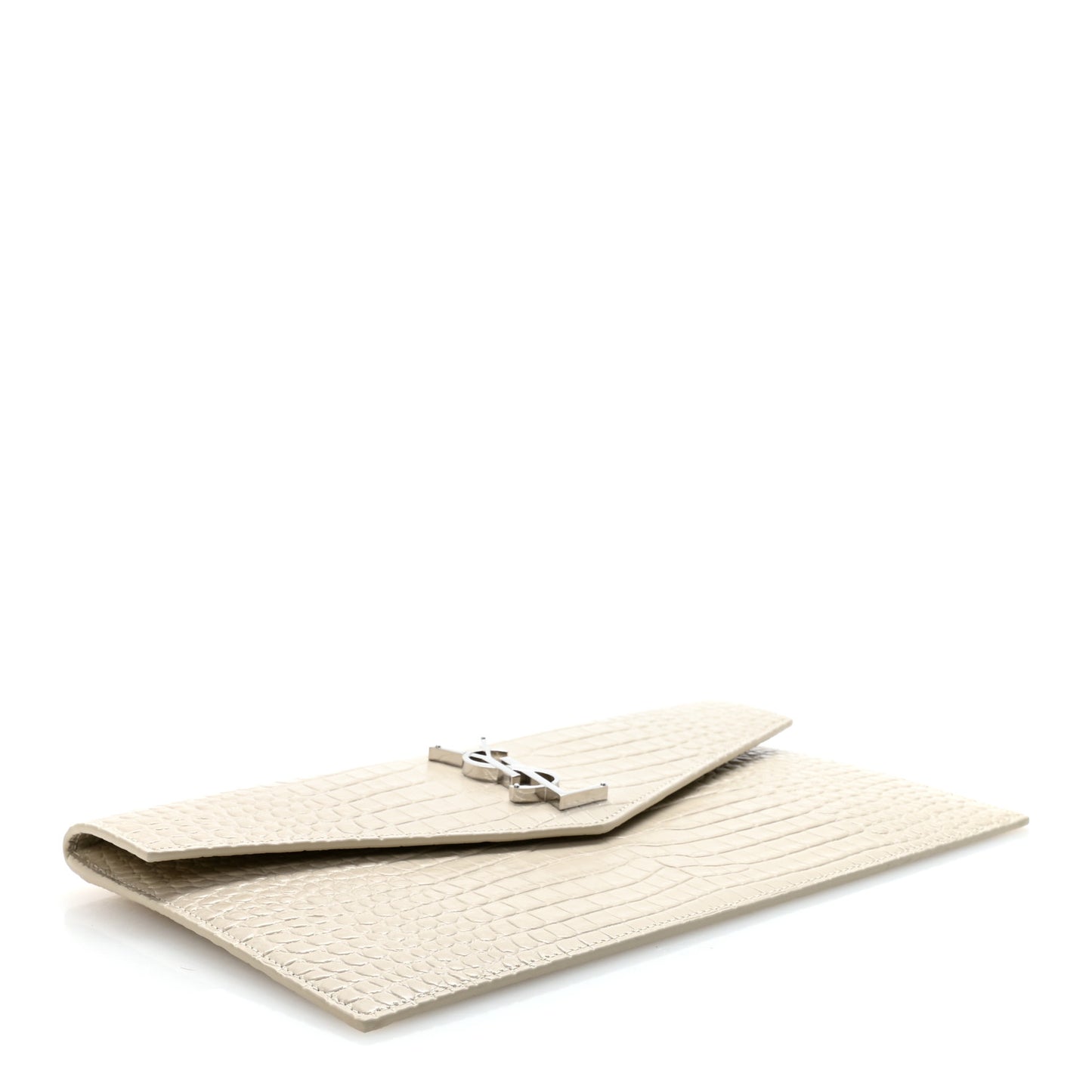 Calfskin Crocodile Embossed Uptown Monogram Pouch Crema Soft