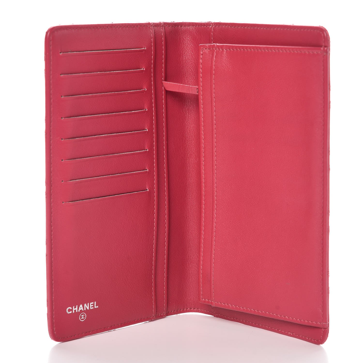 Chanel Lambskin Diamond Stitched Yen Wallet Fuchsia 5 of 17