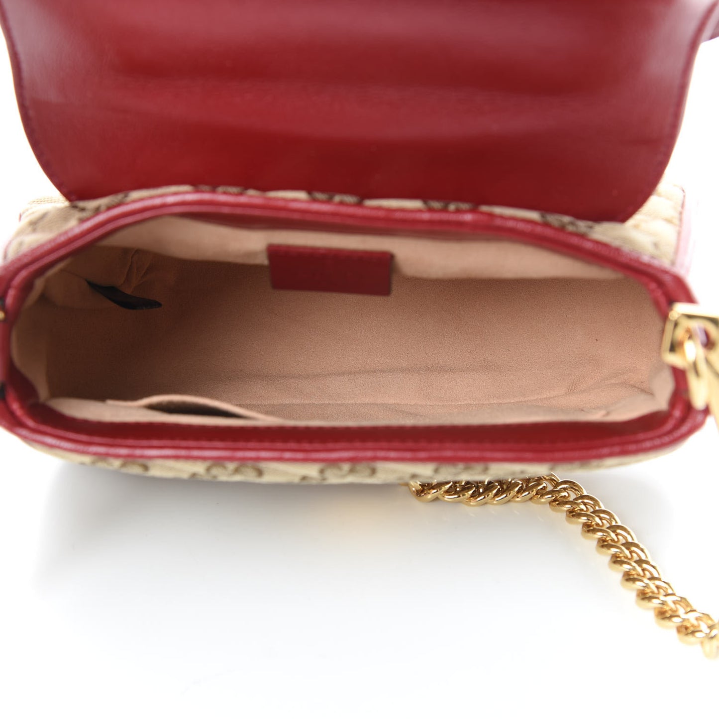 Monogram Glazed Calfskin Matelasse Diagonal Mini GG Marmont Top Handle Shoulder Bag Beige Ebony New Cherry Red