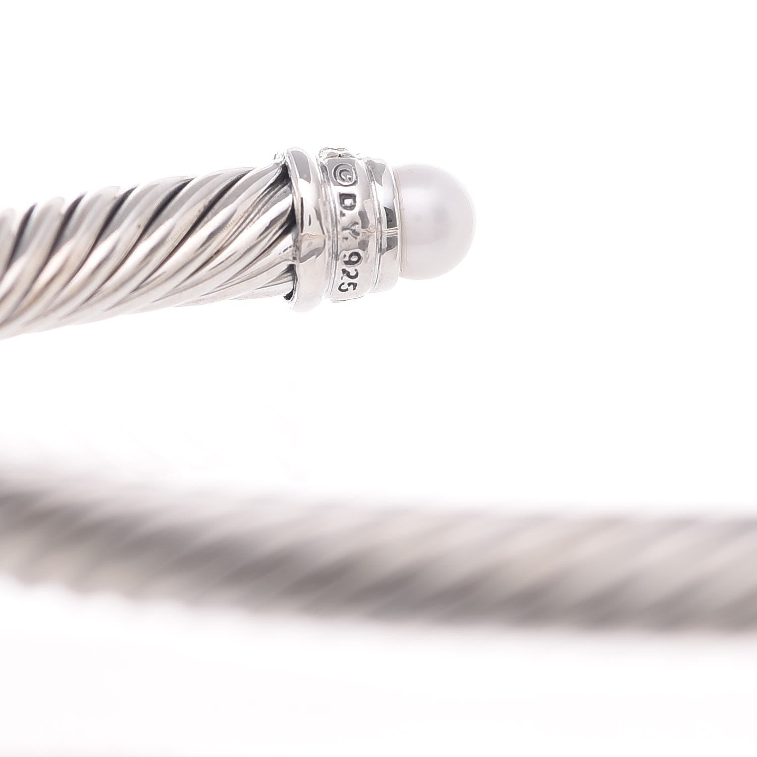 David Yurman Sterling Silver Diamond Pearl 5mm Cable Classics Princess Bracelet 5 of 5