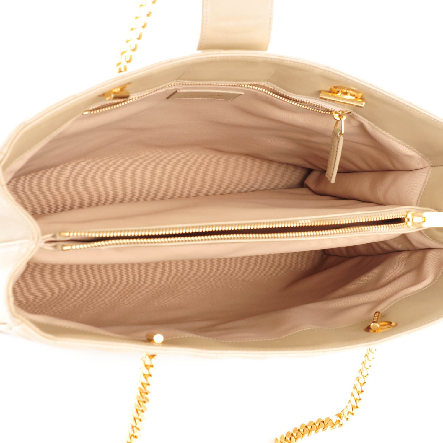 Saint Laurent Lambskin Matelasse Chevron Monogram Cassandre Shopper Dark Beige 5 of 8