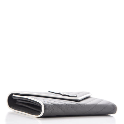 Saint Laurent Grain De Poudre Matelasse Large Monogram Flap Wallet Grey Dove White 4 of 9