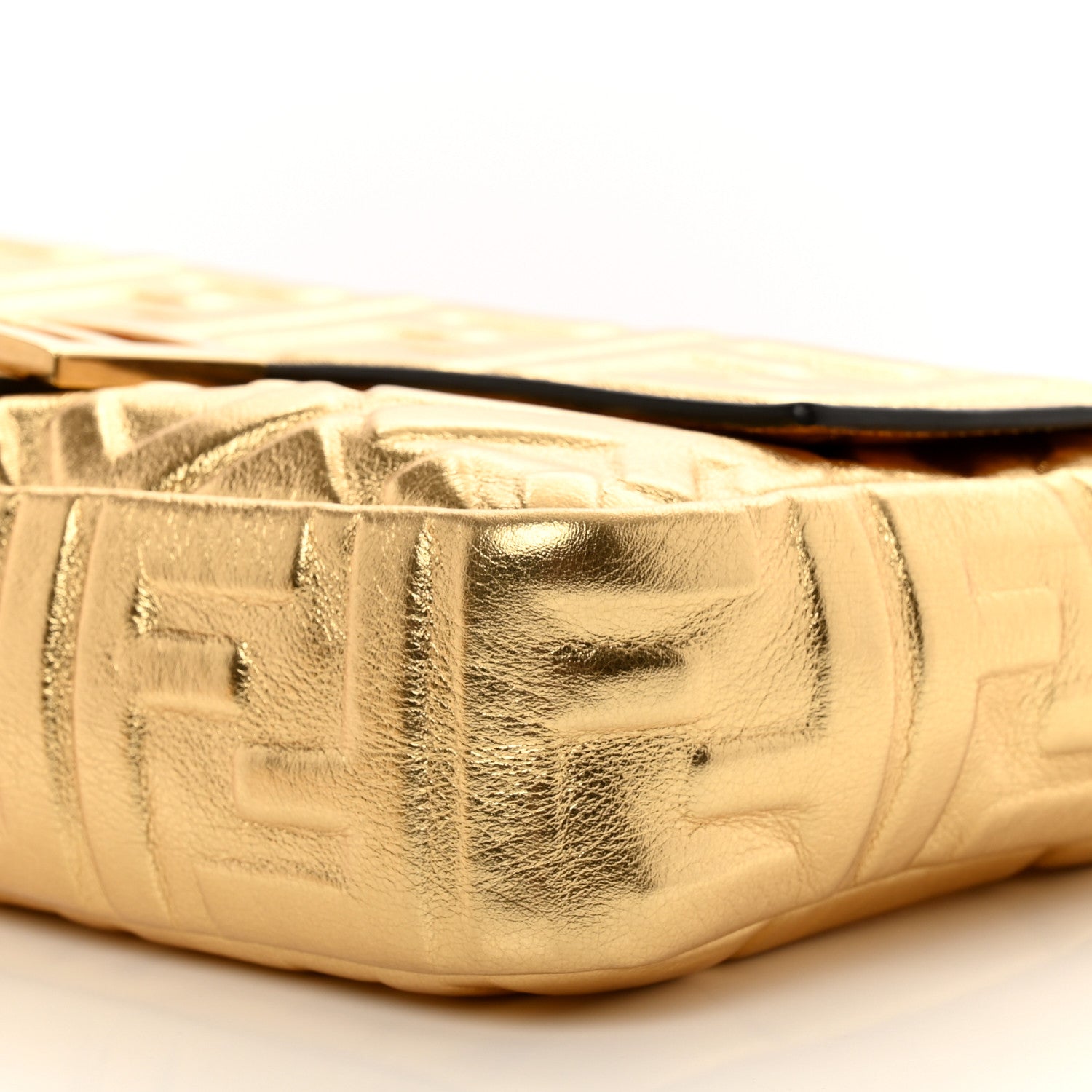 Fendi Vitello Catalan Mirror FF 1974 Embossed Baguette Gold 8 of 8