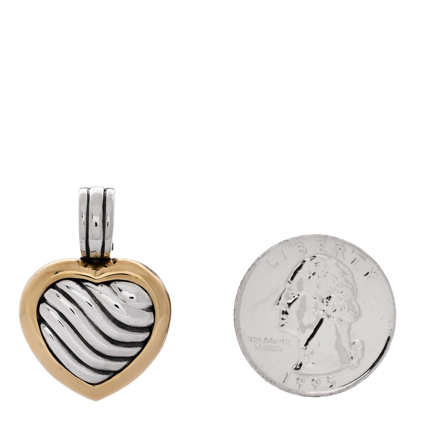 Sterling Silver 18K Yellow Gold Cable Heart Locket Enhancer Pendant