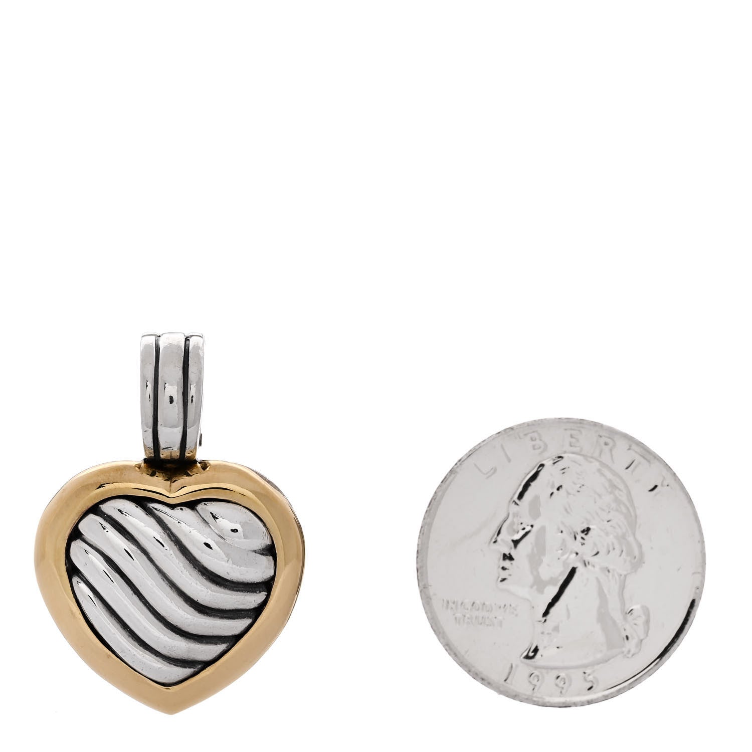 David Yurman Sterling Silver 18K Yellow Gold Cable Heart Locket Enhancer Pendant 2 of 6