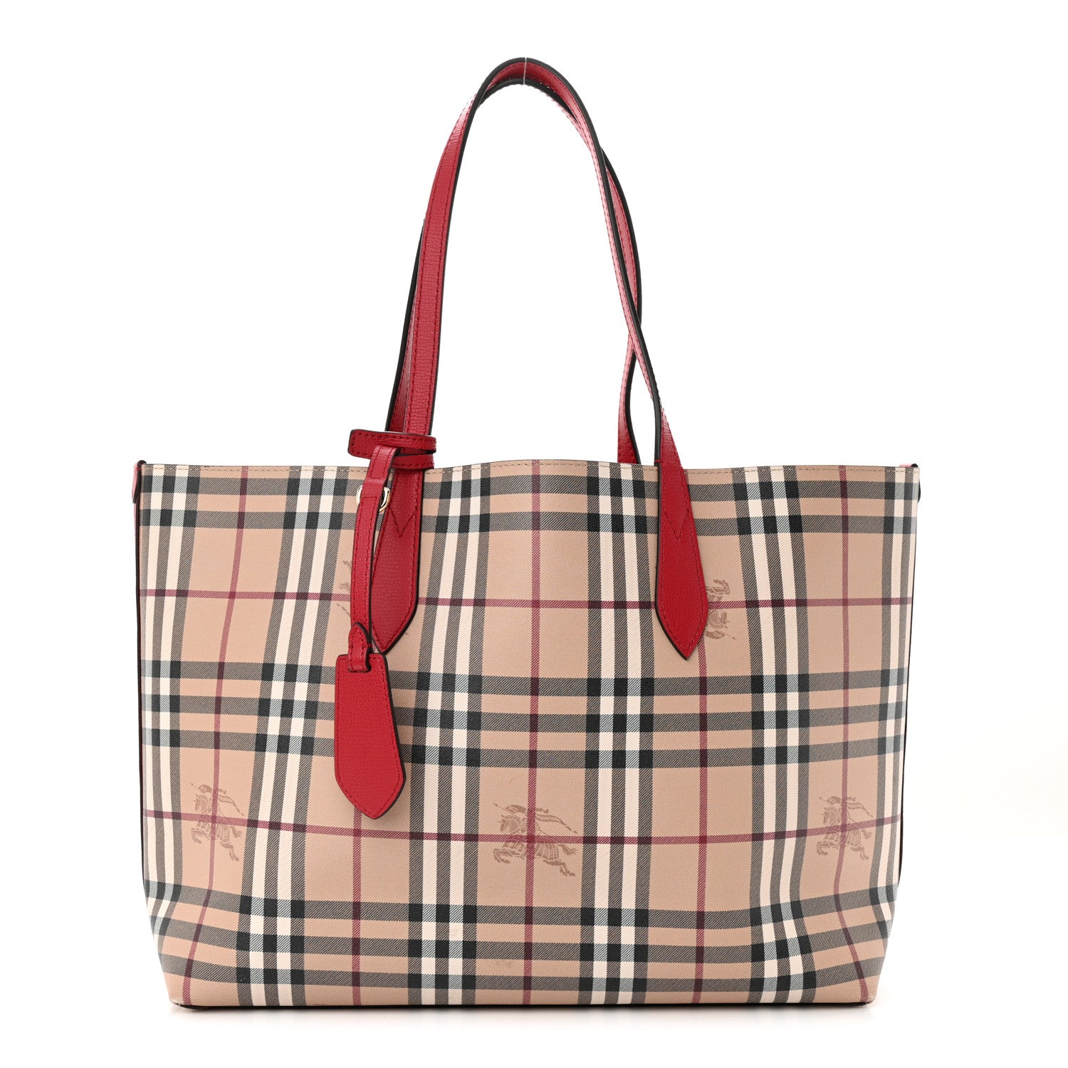 Burberry Grainy Calfskin Haymarket Check Medium Reversible Tote Red 1 of 11