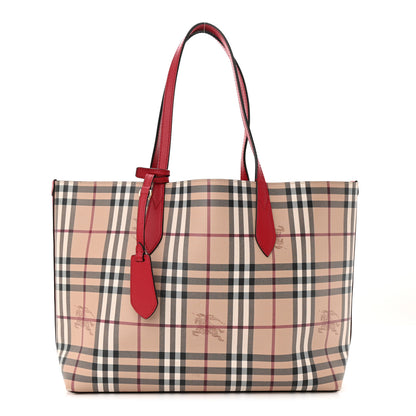 Burberry Grainy Calfskin Haymarket Check Medium Reversible Tote Red 1 of 11