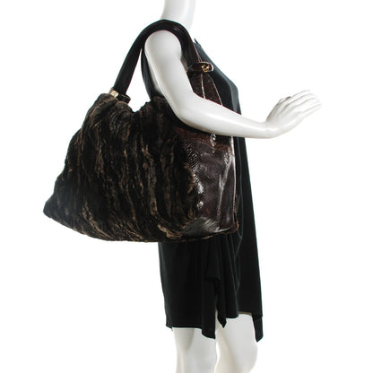 Jimmy Choo Mink Fur Snakeskin Crocodile Lizard Large Saba Hobo Brown 2 of 7
