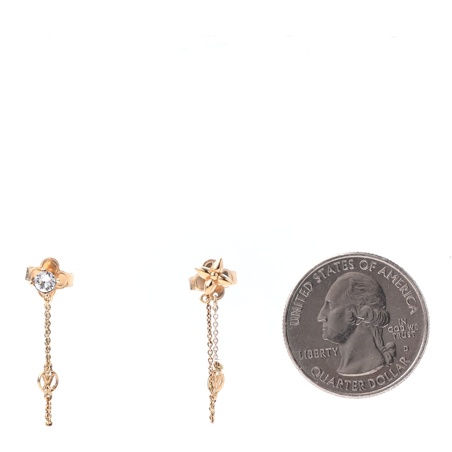 Louis Vuitton Metal Crystal Petit Louis Earrings Gold 2 of 4