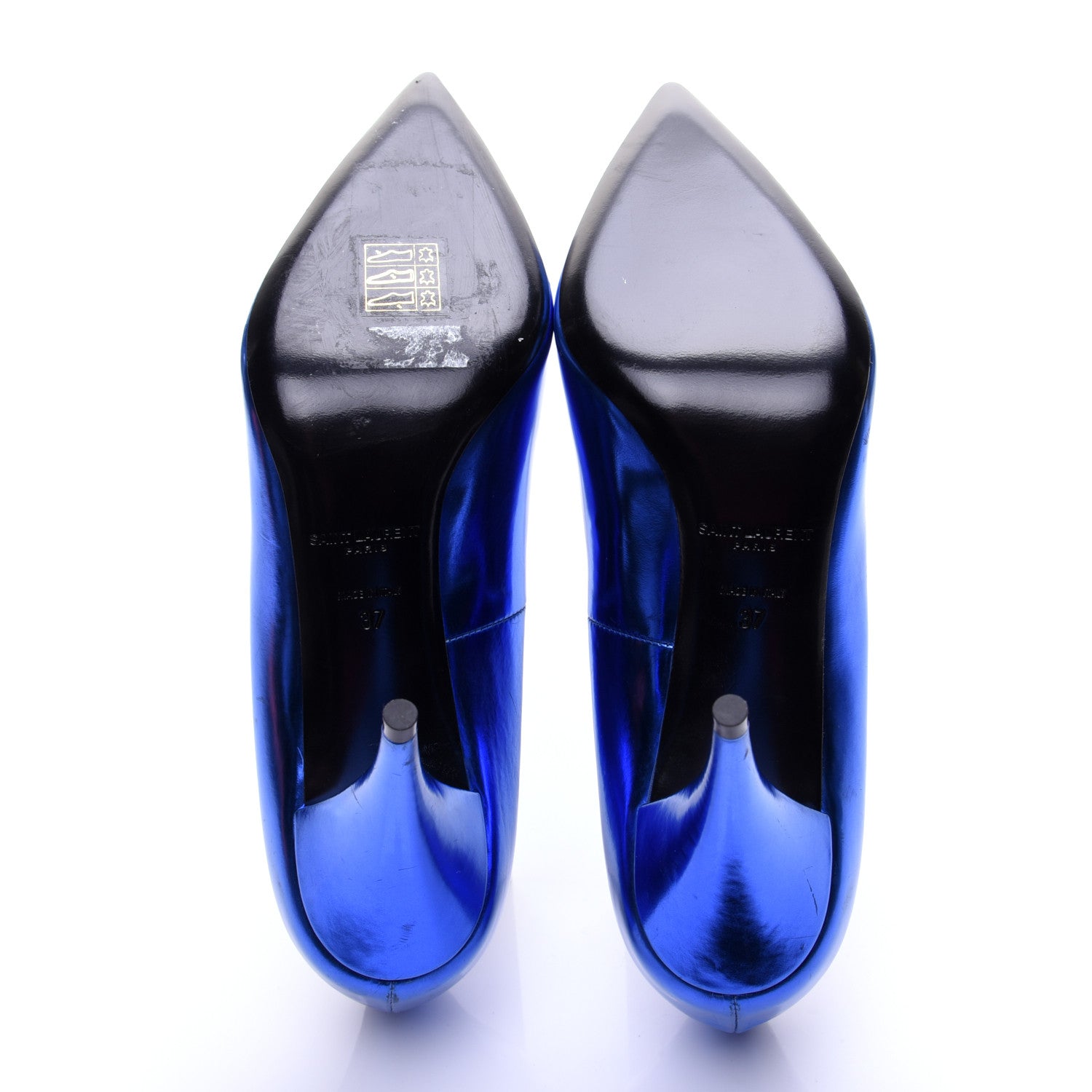 Saint Laurent Metallic Calfskin Kiki 85 Pumps 37 Blue 10 of 14