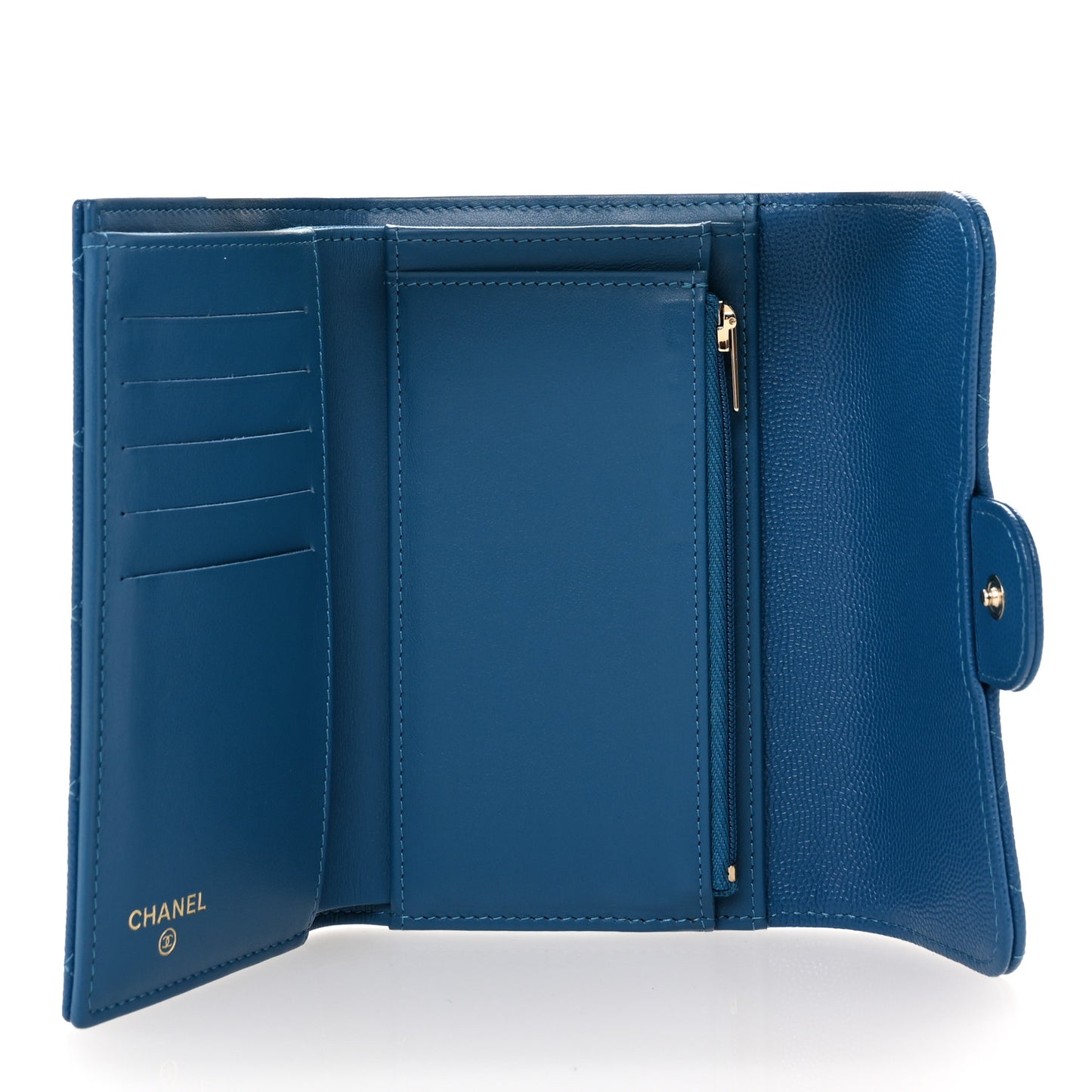 Caviar Quilted Medium Flap Wallet Dark Blue
