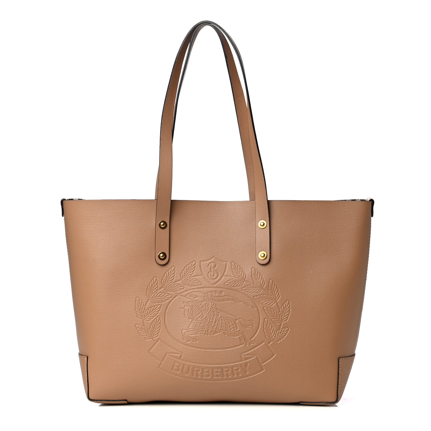 Burberry Calfskin Embossed Crest MediumTote Camel 1 of 4