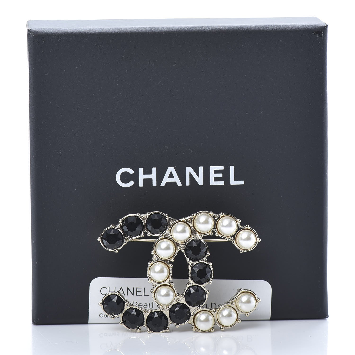 Chanel Crystal Pearl CC Dazzling Domino Brooch Gold Black 7 of 7