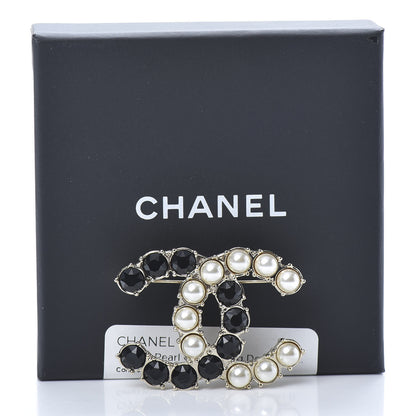 Chanel Crystal Pearl CC Dazzling Domino Brooch Gold Black 7 of 7