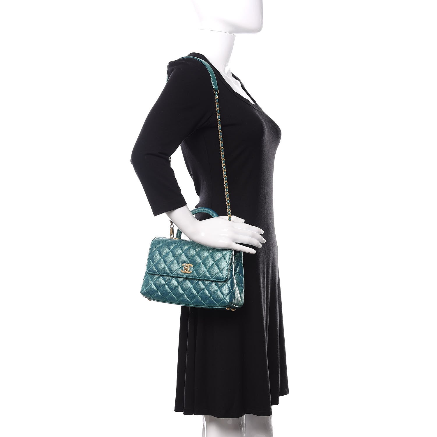 Chanel Metallic Caviar Quilted Mini Coco Handle Flap Blue 2 of 11