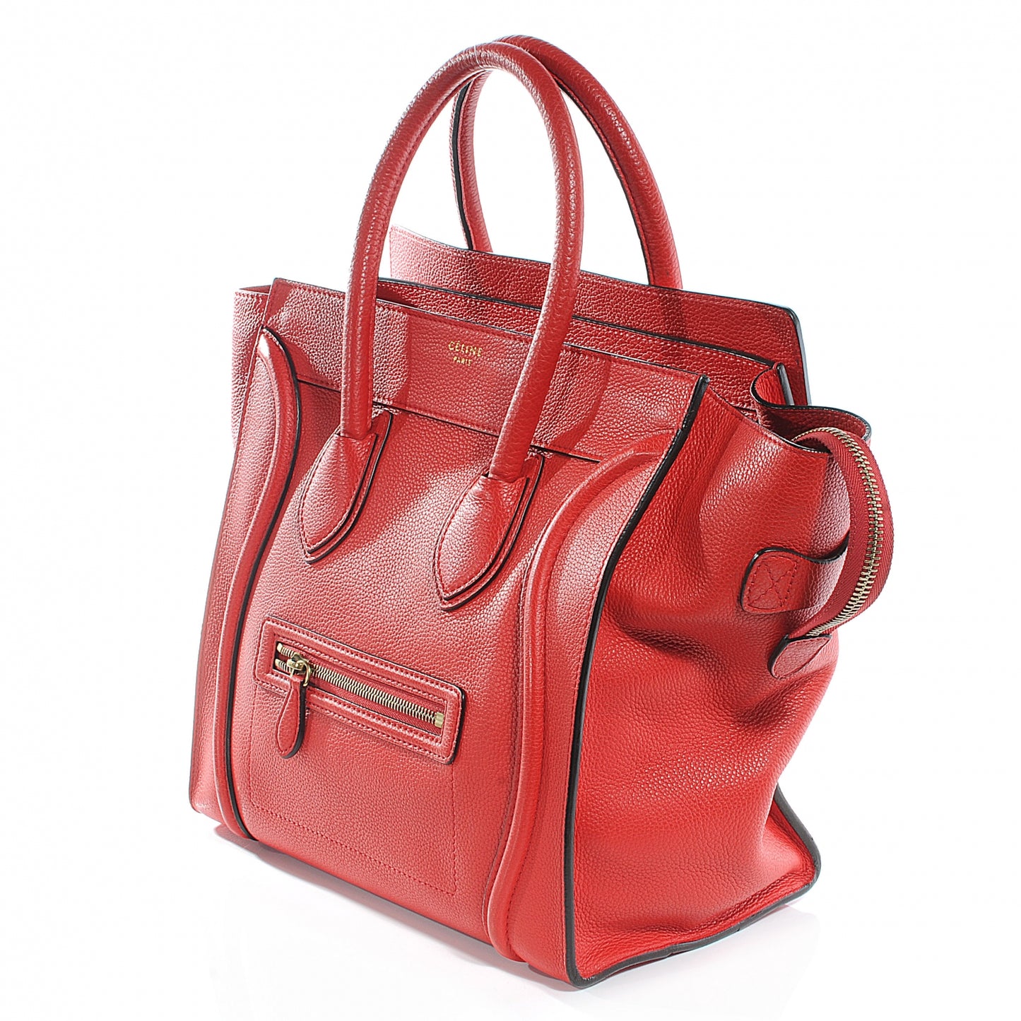 Pebbled Leather Mini Luggage Coquelicot