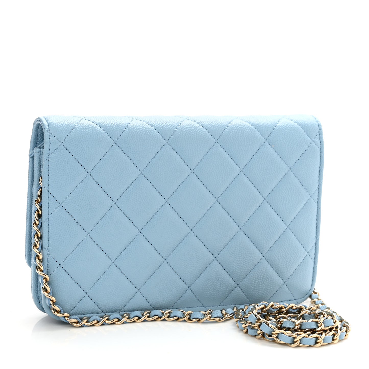 Caviar Quilted Crystal CC Wallet On Chain WOC Light Blue