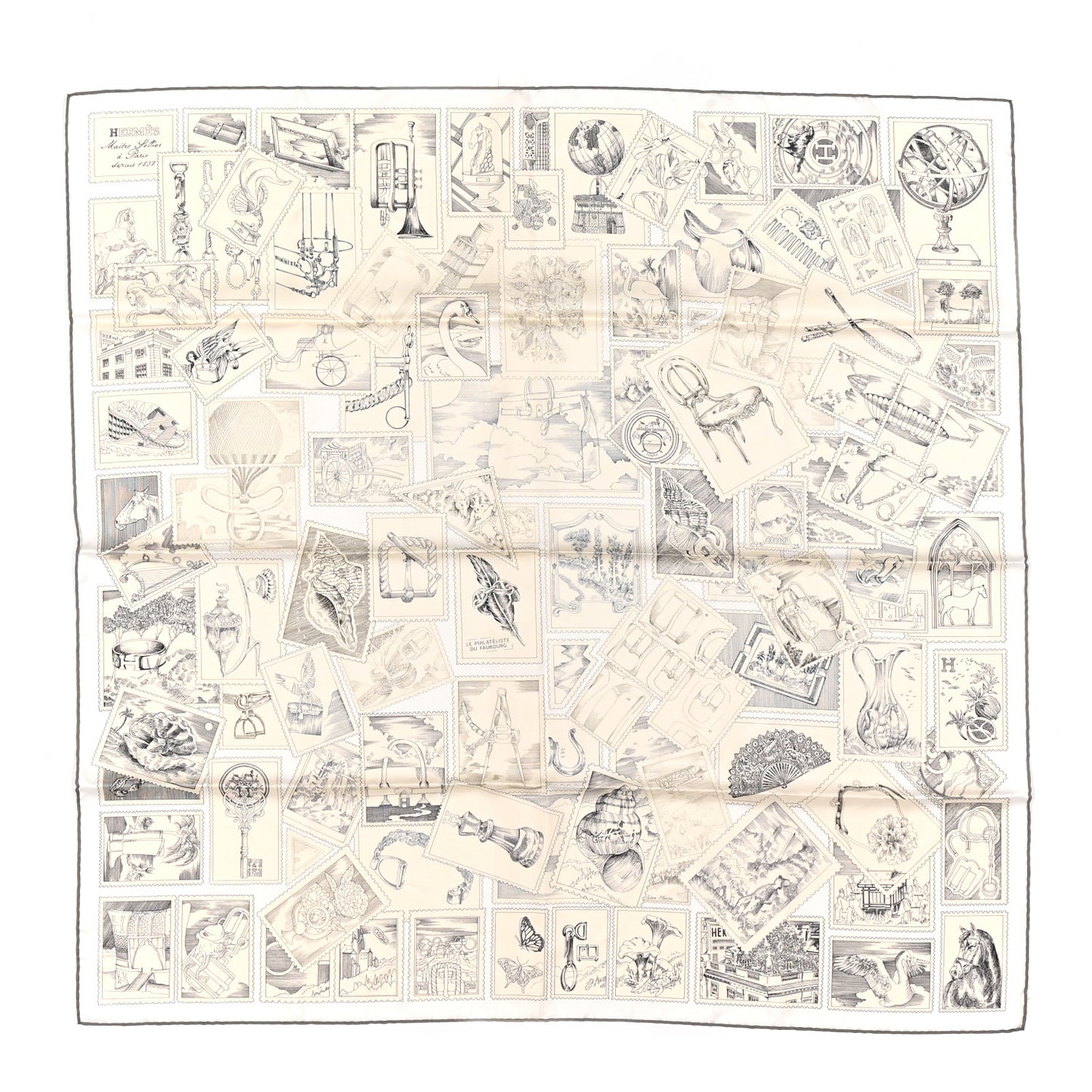 Silk Le Philateliste Du Faubourg Scarf 90 Gris Parchemin White