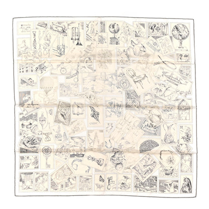 Hermes Silk Le Philateliste Du Faubourg Scarf 90 Gris Parchemin White 1 of 5