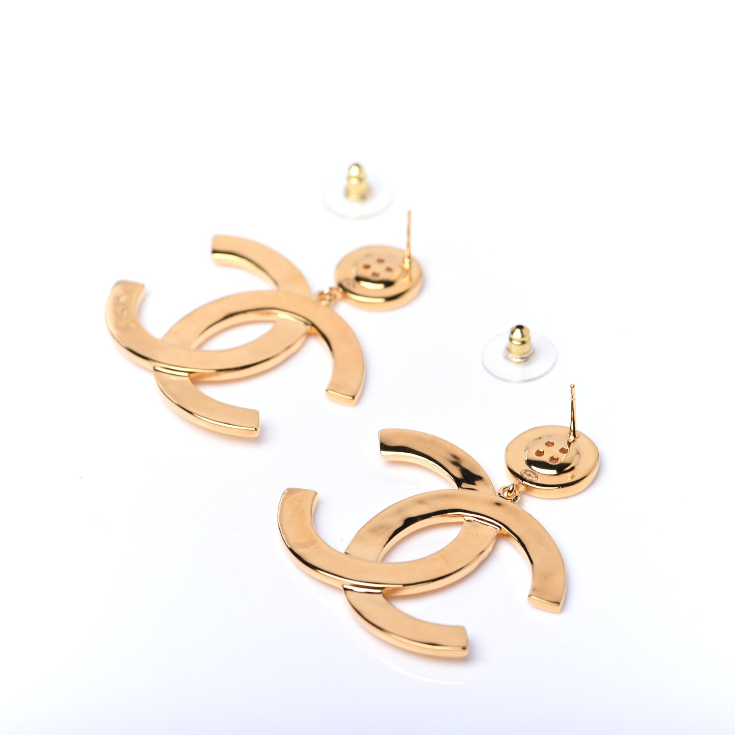 Metal Large Paris Button Earrings Gold