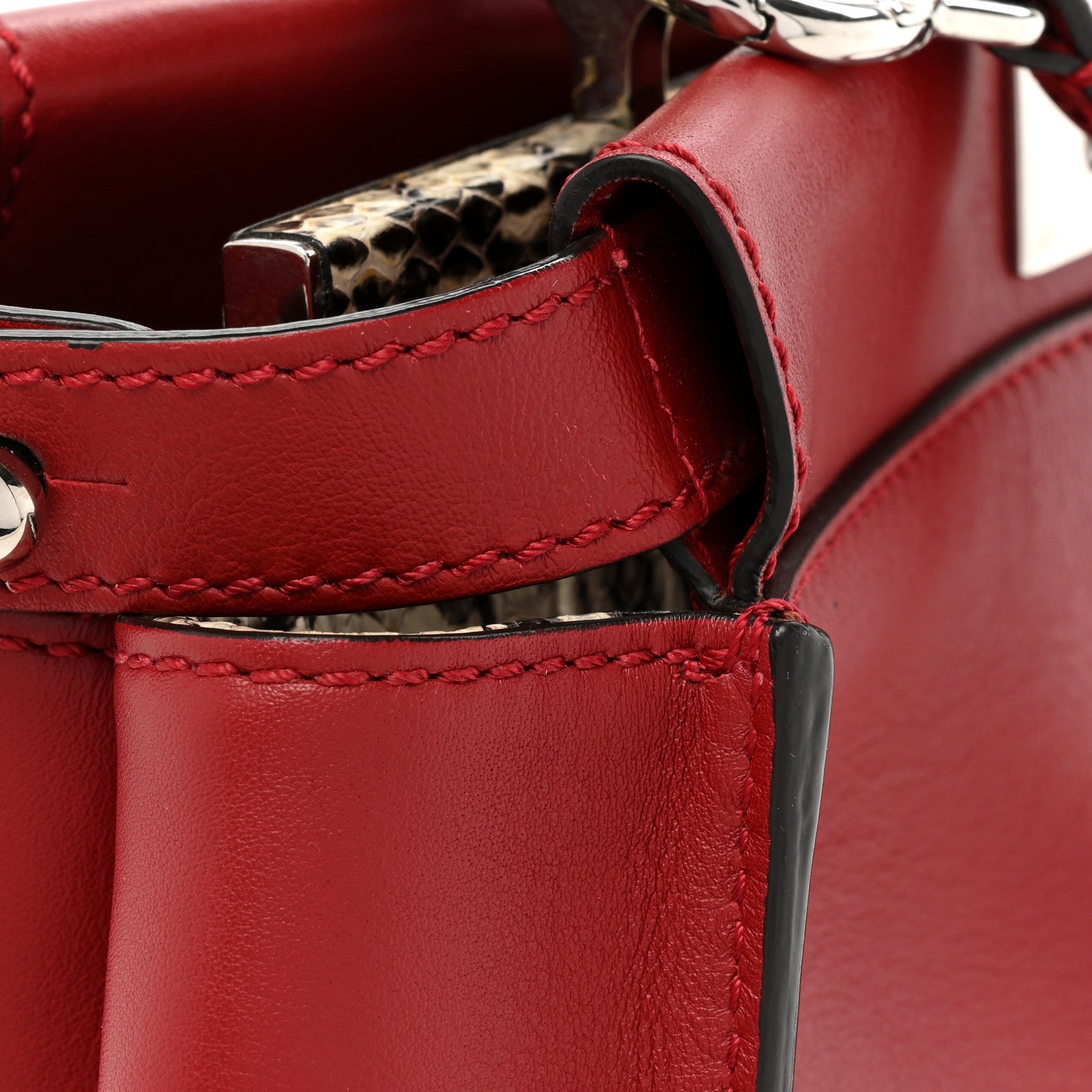 Fendi Vitello Seta Elaphe Crocodile Monster Eyes Medium Peekaboo Iconic Satchel Ribes Naturale 16 of 17