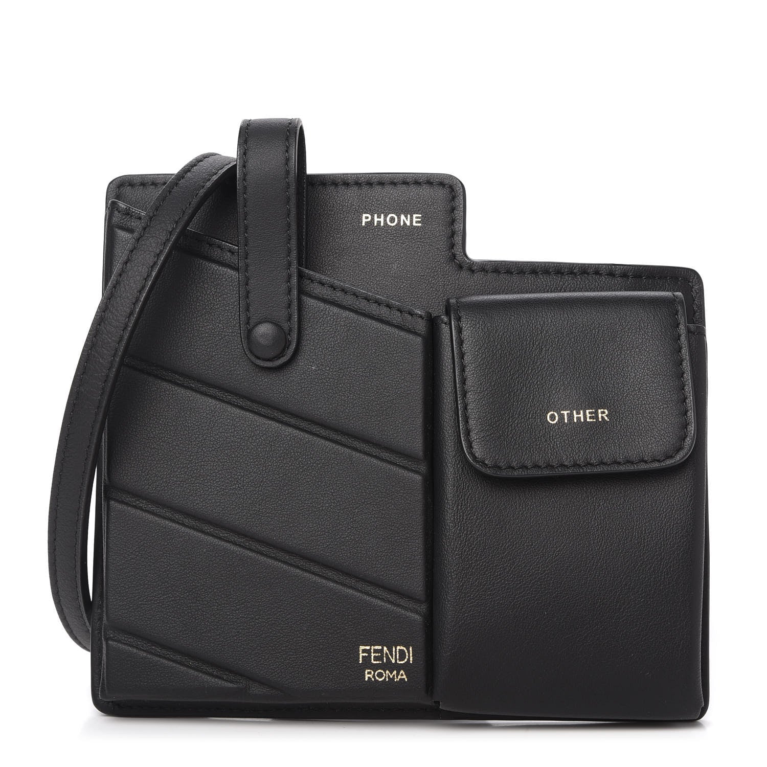 Fendi Vitello Grace Matte Two Pocket Mini Crossbody Black 1 of 9