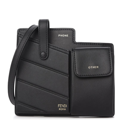 Fendi Vitello Grace Matte Two Pocket Mini Crossbody Black 1 of 9
