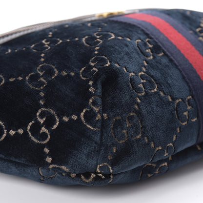 Gucci Velvet GG Monogram Web Belt Bag Blue Beige 6 of 10