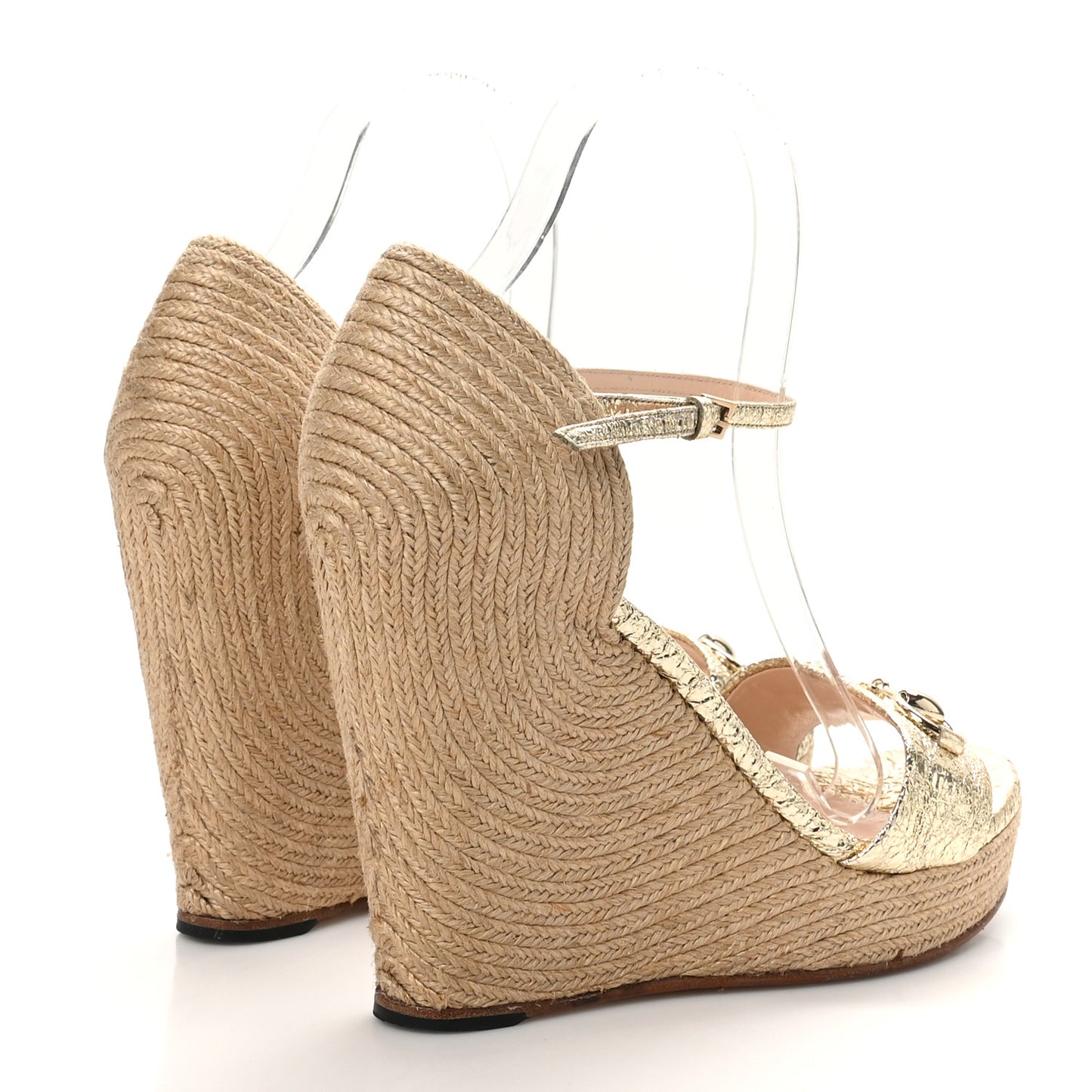 Galassia Horsebit Platform Espadrille Wedge Sandals 39 Platino