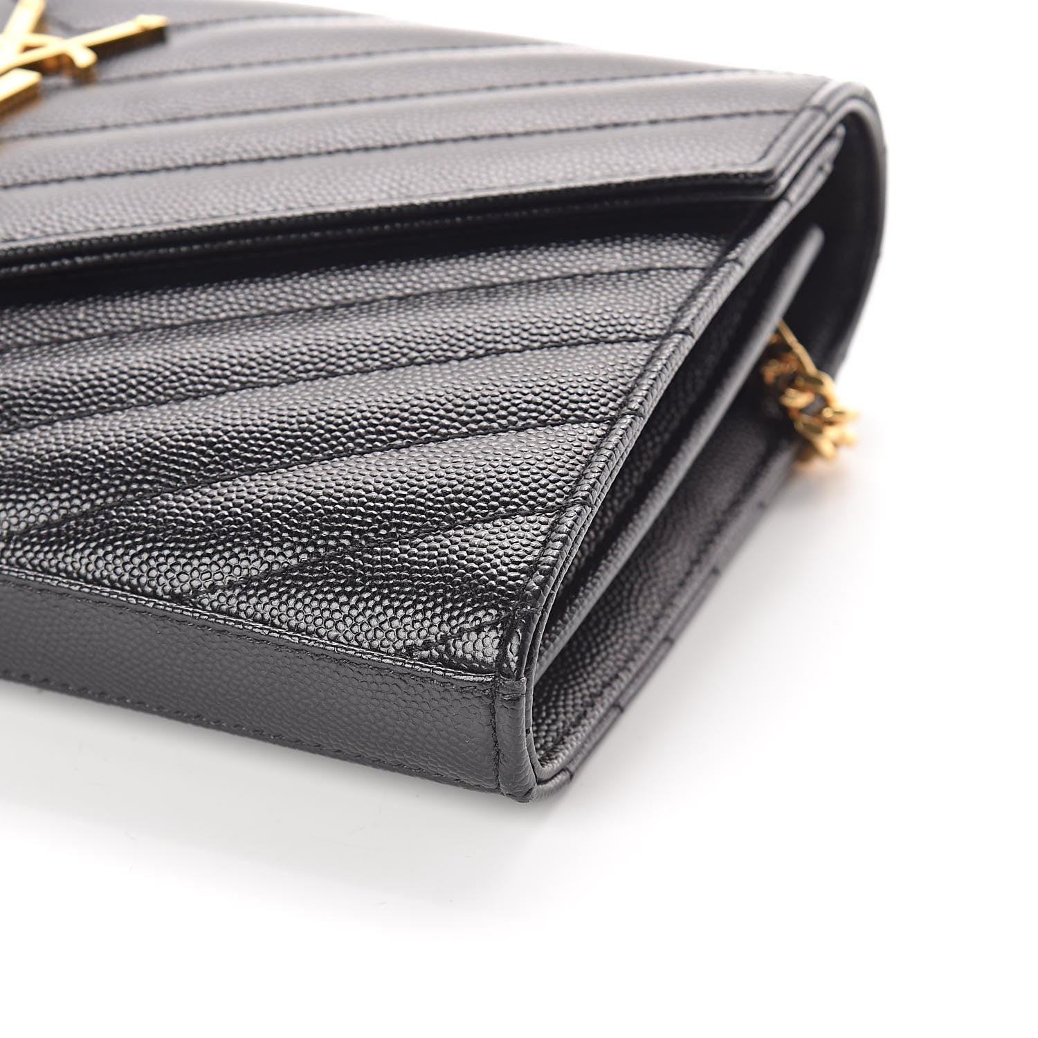 Saint Laurent Grain De Poudre Matelasse Chevron Monogram Chain Wallet Black 8 of 8