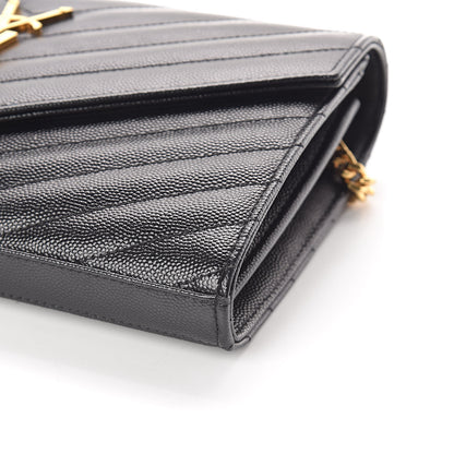 Saint Laurent Grain De Poudre Matelasse Chevron Monogram Chain Wallet Black 8 of 8