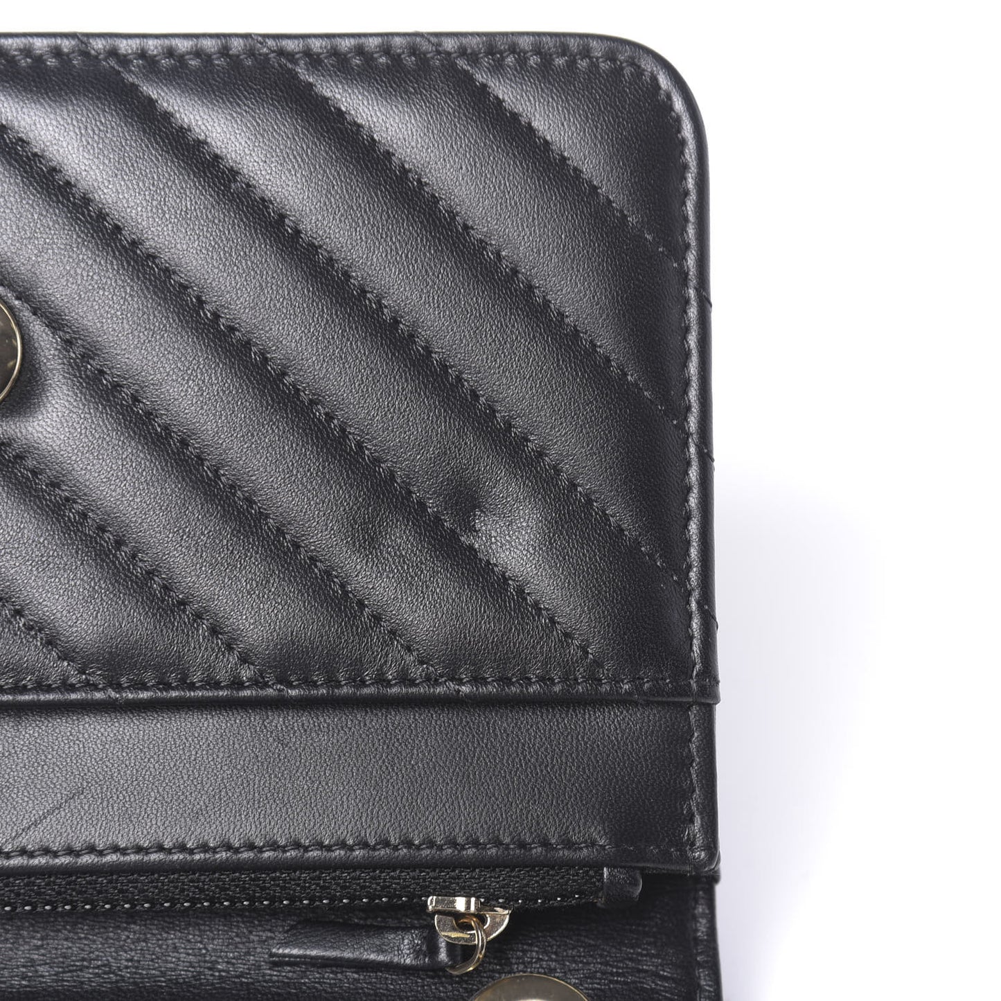 Lambskin Chevron Quilted Trendy CC Wallet On Chain WOC Black