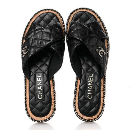Chanel Lambskin Quilted Chain CC Sandals 39 Black 2 of 9