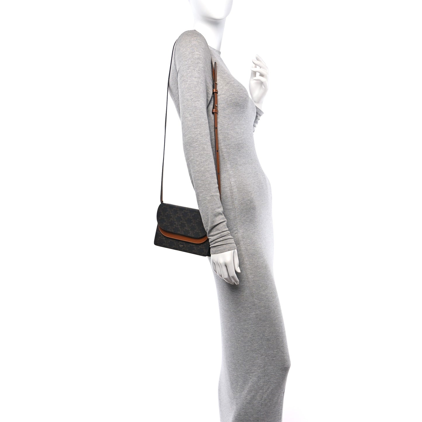 Triomphe Canvas Lambskin Wallet On Strap Tan