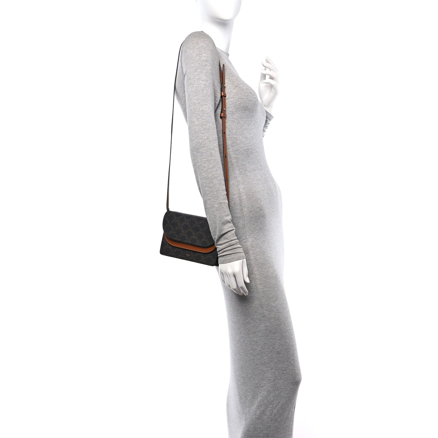 Celine Triomphe Canvas Lambskin Wallet On Strap Tan 2 of 11