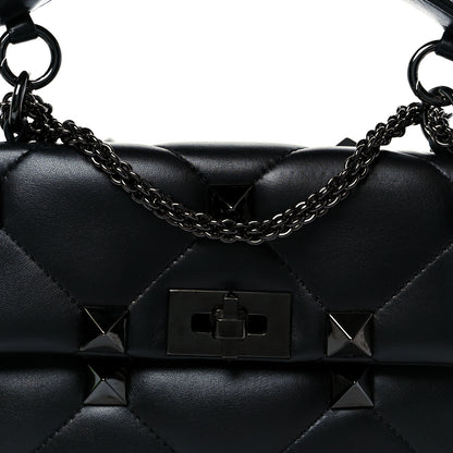 Valentino Garavani Nappa Monochrome Medium Roman Stud Shoulder Bag Black 8 of 10