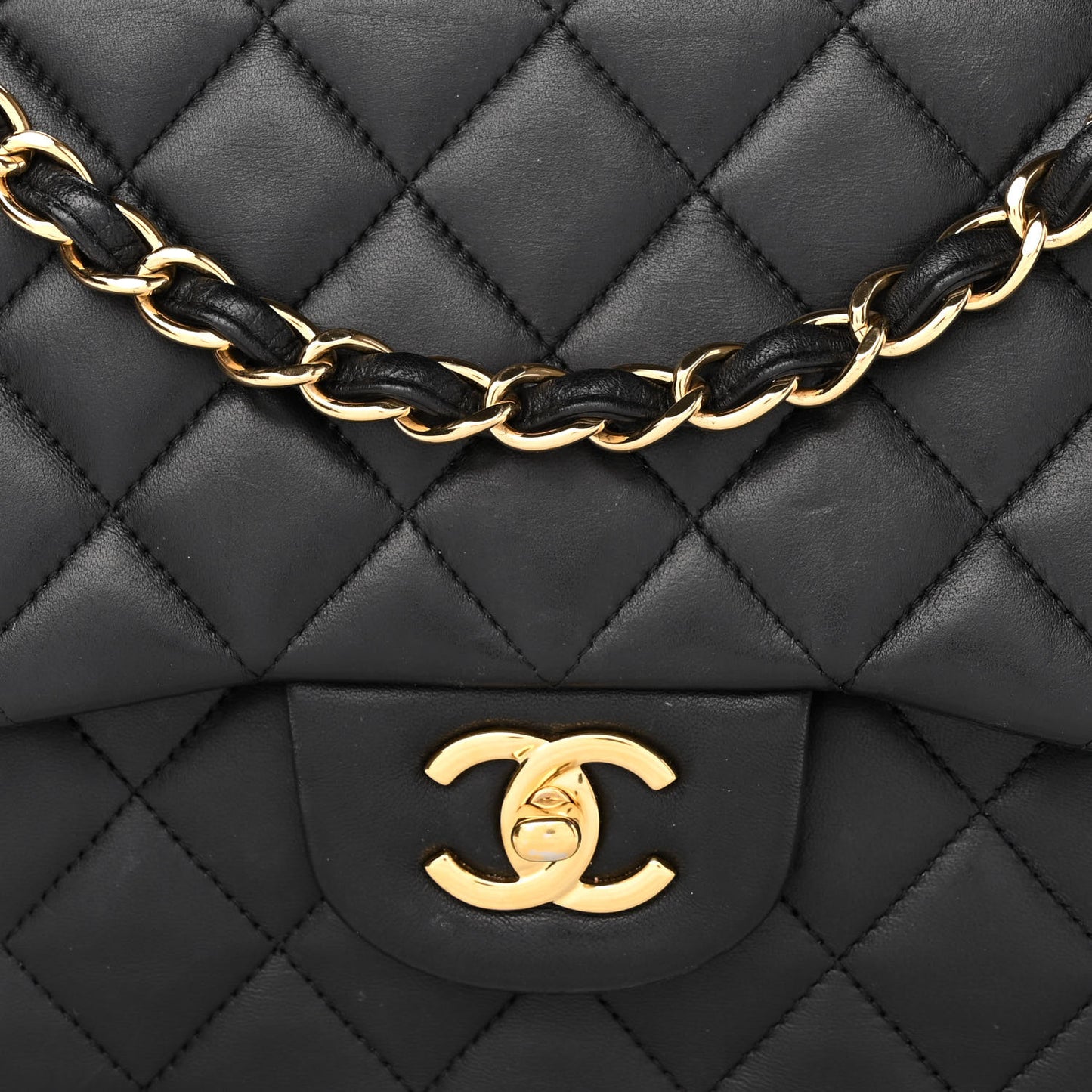 Lambskin Quilted Jumbo Double Flap Black