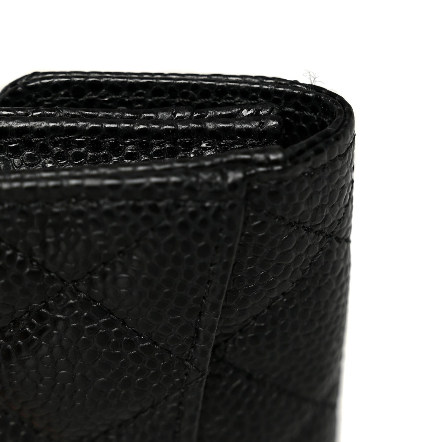 Caviar Quilted Flap Card Holder Wallet Black