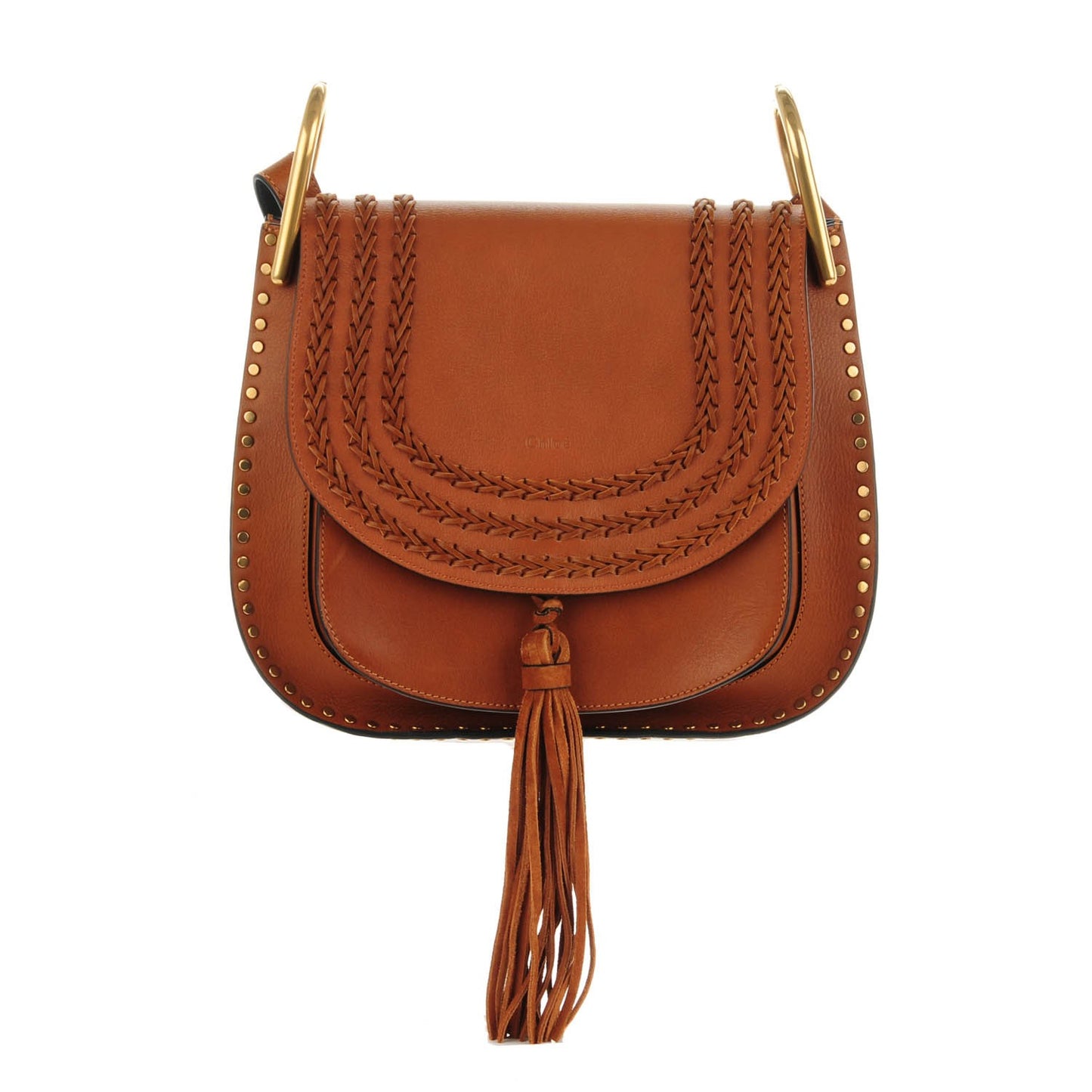 Calfskin Braided Medium Hudson Shoulder Bag Caramel