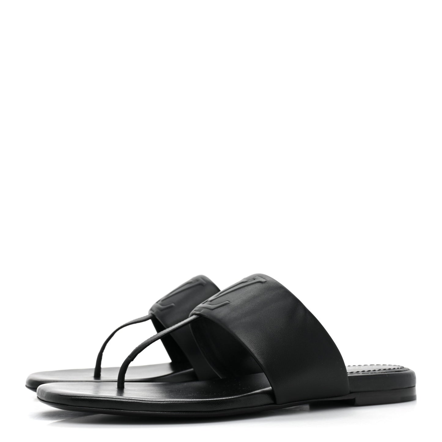 Lambskin Embossed Monogram Drapy Flat Thong Sandal 36.5 Black