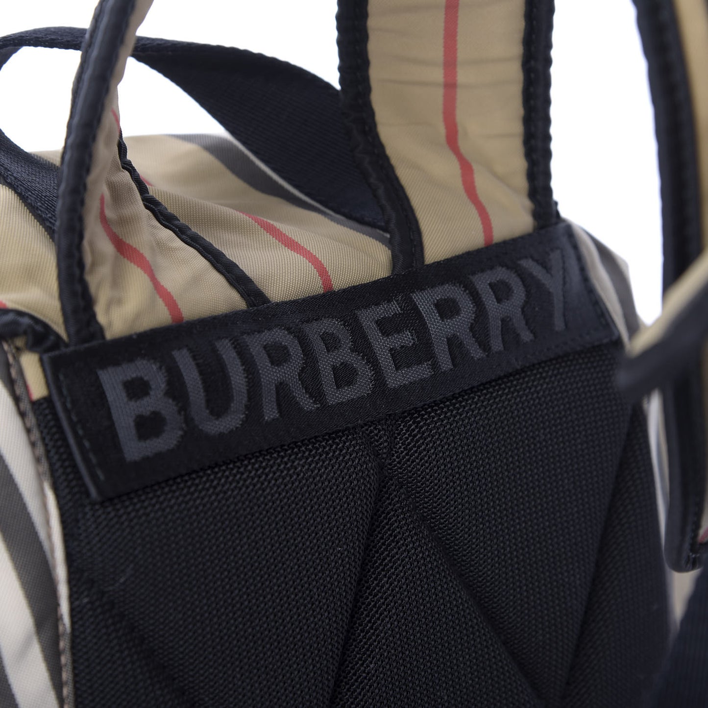 Nylon Icon Stripe Check Logo Print Backpack Natural
