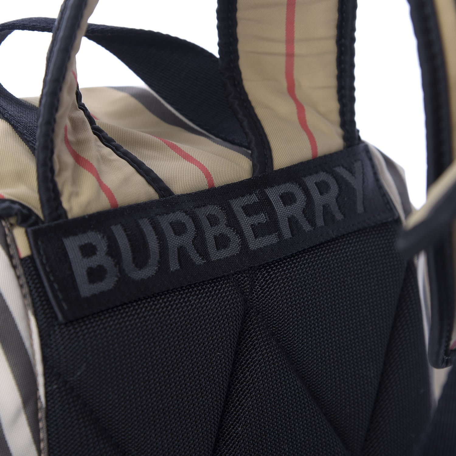 Burberry Nylon Icon Stripe Check Logo Print Backpack Natural 8 of 9