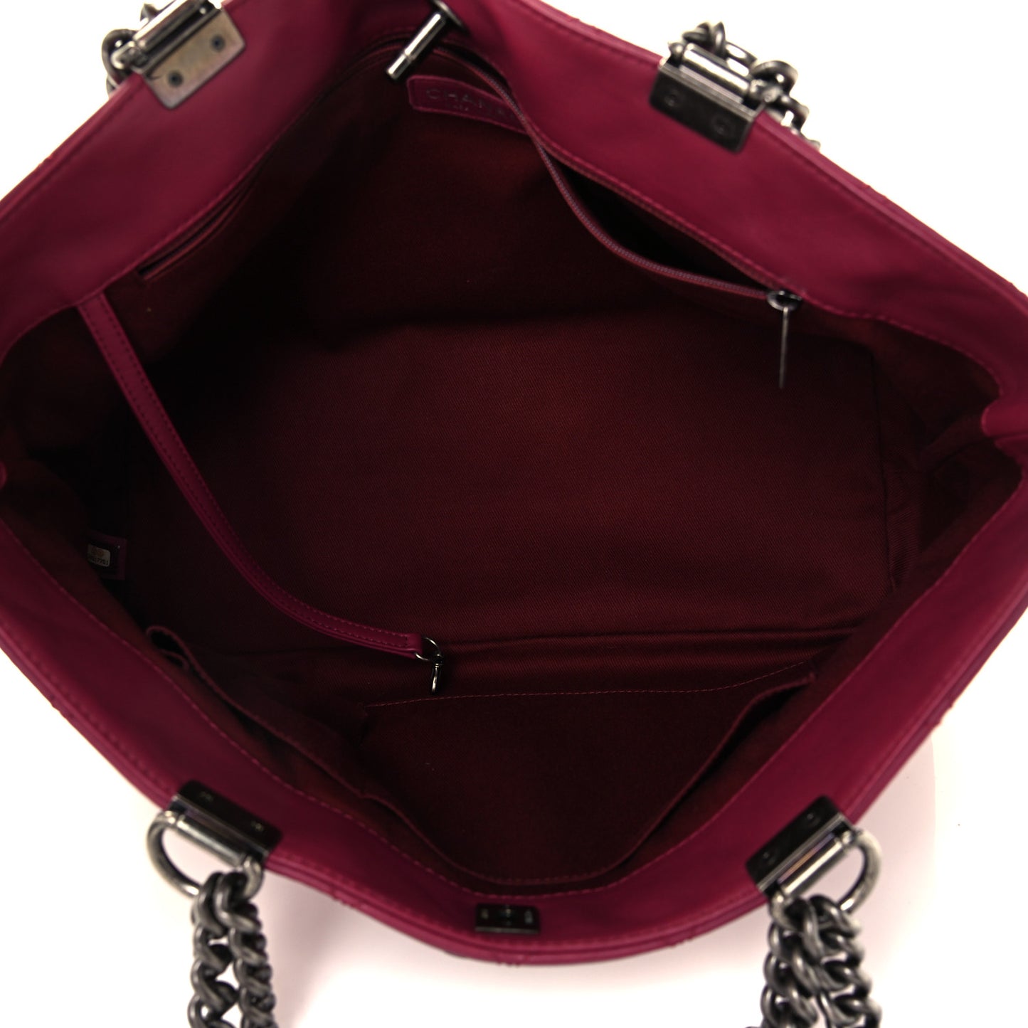 Calfskin Quilted Small Shopping In Chains Tote Dark Pink