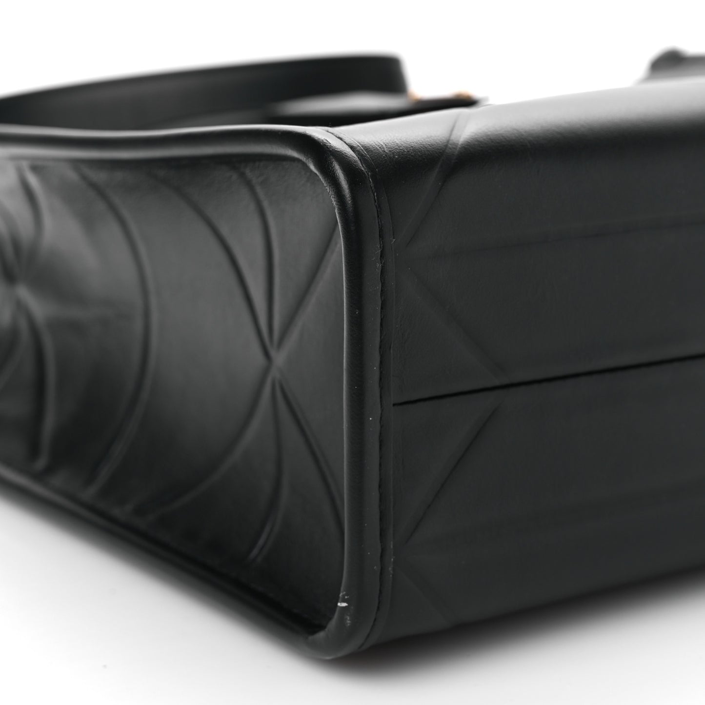 Soft Calfskin Triangolo Symbole Embossed Small Tote Black