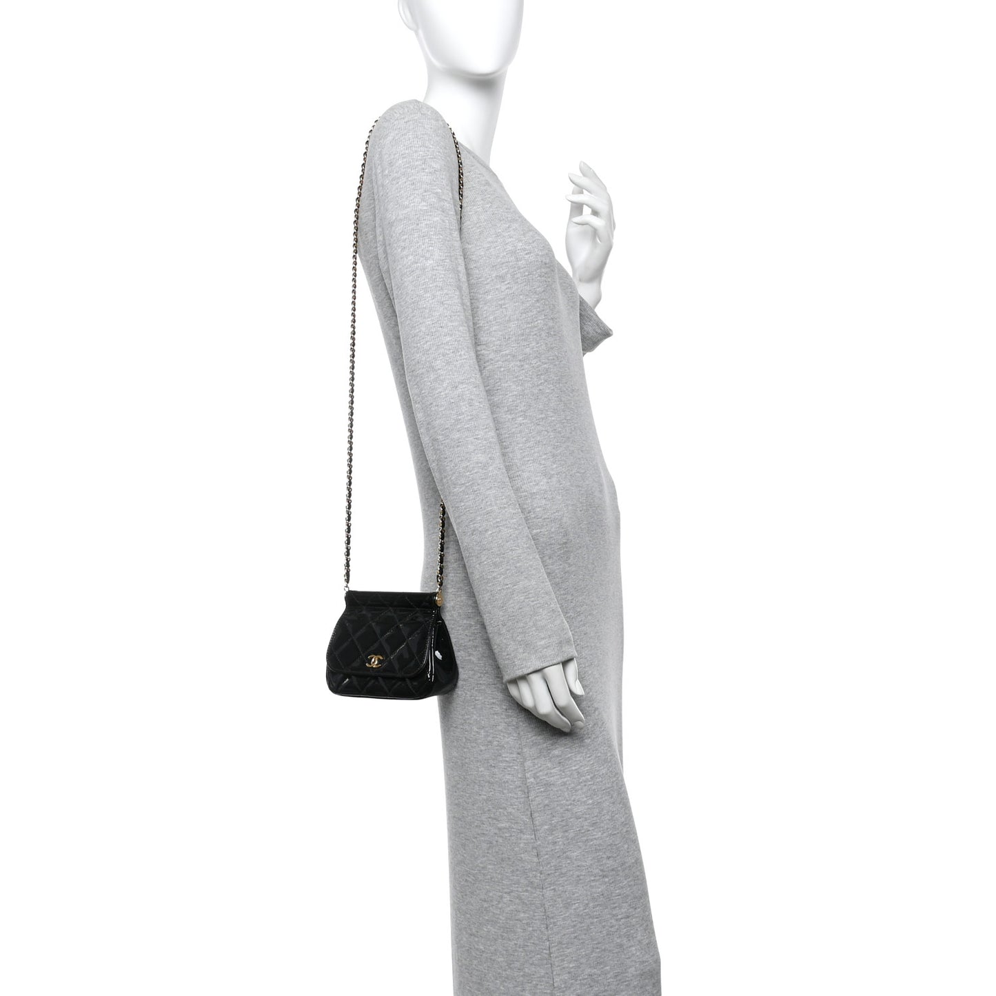 Patent Quilted Frame Clutch Flap With Chain Black