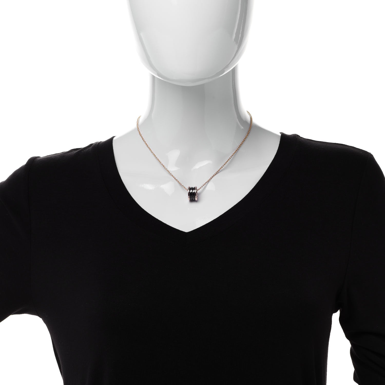 Bulgari 18K Rose Gold Black Ceramic B.Zero1 Pendant Necklace 2 of 8
