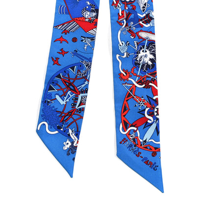 Hermes Silk La Folle Parade Twilly Bleu Gitane Rouge 2 of 4