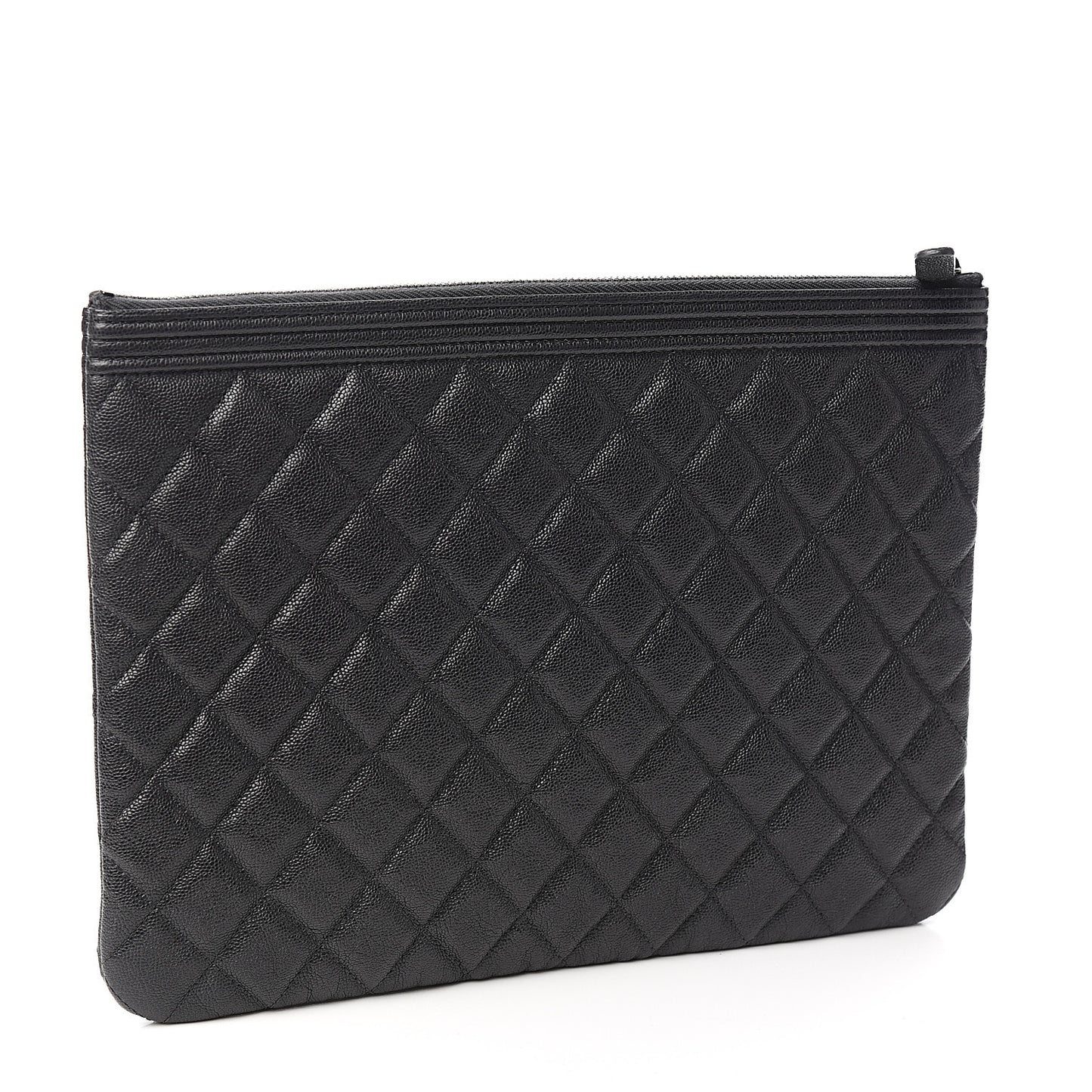 Iridescent Caviar Quilted Medium Boy Cosmetic Case Grey